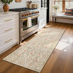 GarveeHome Boho 2x6 Runner Rug for Hallways Non Slip, Vintage Botanical Kitchen Rugs Washable Area Rug for Entryway Stain Resistant, Low Pile Soft Runner Camel Carpet for Bedroom Floor Laundry Room