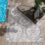 CAMILSON Indoor Outdoor Rug 10x14 Bohemian Medallion Floral Area Rugs for Indoor and Outdoor Patios Easy-Cleaning Non-Shedding Living Room Garden and Kitchen Washable Outside Carpet (10 x 14 / Beige)