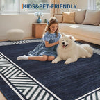 GarveeHome Bordered Bedroom Rugs 5x7 Ultra-Soft Indoor Carpet, Non-Slip Modern Geometric Living Room Rug, Stain-Resistant Neutral Accent Floor Cover for Dining Room, Nursery, Office, Navy Blue