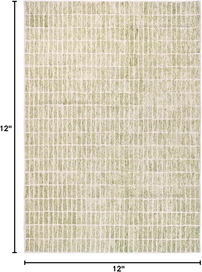 Hand-Tufted 100% Wool Area Rug – Unique Modern Geometric Grid Pattern, Soft Plush Textured Carpet for Living Room, Bedroom, Dining Room & Entryway (Light Green, 7' x 9')
