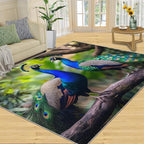 Peacock Rugs for Bedroom - 3x5 Rug, Peacock Couples Area Rugs for Living Room, Nature Carpet, Peafowl Washable Area Mat, Malachite Green Feather Carpet - Peafowl Home Decor & Gifts