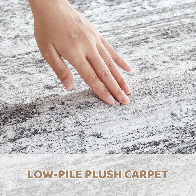 9x12 Area Rug Living Room Rugs - Washable Neutral Modern Abstract Soft Thin Rug Indoor Floor No Slip Rug Carpet for Bedroom Under Dining Table Home Office Decor - Light Gray