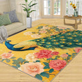 Classic Peacock Rug Large - 6x9 Rug, Peacock Peony Flower Washable Rugs for Living Room, Yellow Teal Turquoise Carpet, Non-Slip Area Rugs for Bedroom, Aesthetics Carpet - Peafowl Home Decor & Gifts