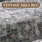 MontVoo-Vintage Area Rug 5X7 Grey Rugs for Living Room-Soft Distressed Printed Rugs for Bedroom-Non Slip Carpet-Machine Washable Rug for Dining Room Living Room Bedside Office
