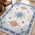 Phantoscope Washable Area Rug 5'x7' Non-Slip, Vintage Boho Rugs for Living Room, Bedroom, Dining Room, Medallion Persian Symmetrical Pattern, Low-Pile Foldable Floor Carpet, Ivory Blue/Orange