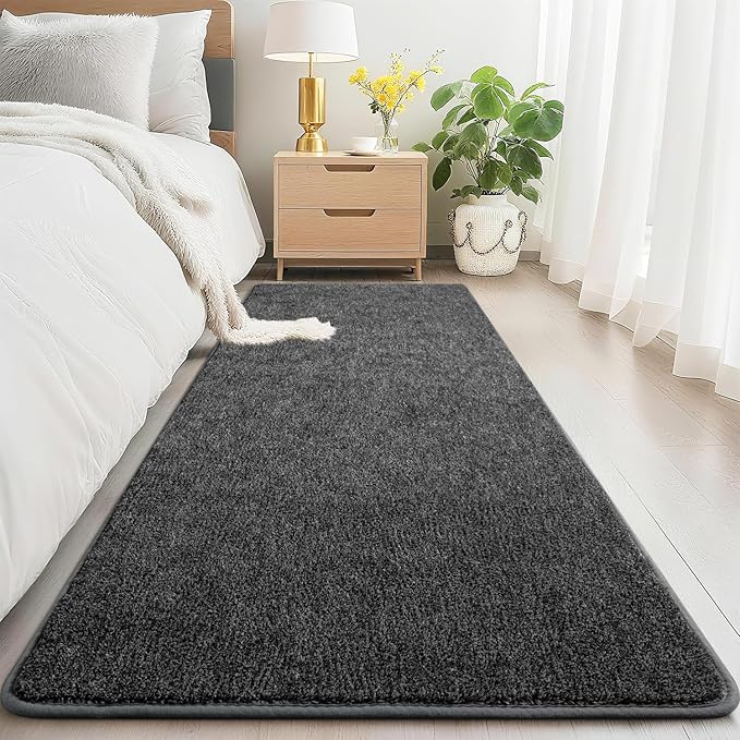 HQAYW 2x6 Soft Runner Rug for Hallways, Thickened Memory Foam Small Throw Bedside Rugs for Bedroom Living Room, Low Pile Washable Non Slip Carpet for Teens Kids Nursery Dorm Decor, Dark Grey