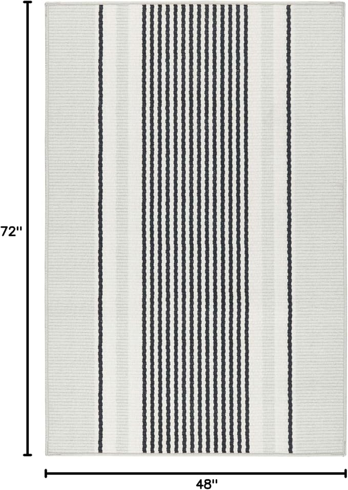 Dash & Albert Gunner Stripe Machine Washable Rug, 4 X 6 Feet, Grey Stripe Pattern