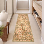 Morebes Boho Floral Runner Rug Non Slip, Washable Flower Long Bathroom Rugs Runner 2x6, Soft Botanical Flower Birds Indoor Throw Carpet for Entryway Hallway Bedroom Laundry Room, Brown
