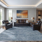 Area Rug Living Room Rugs - 10x14 Abstract Large Soft Indoor Washable Rug Neutral Modern Low Pile Carpet for Bedroom Dining Room Farmhouse Home Office - Dark Blue