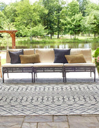 Unique Loom Outdoor Trellis Collection Area Rug - Tribal Trellis (13' Square, Gray/ Black)