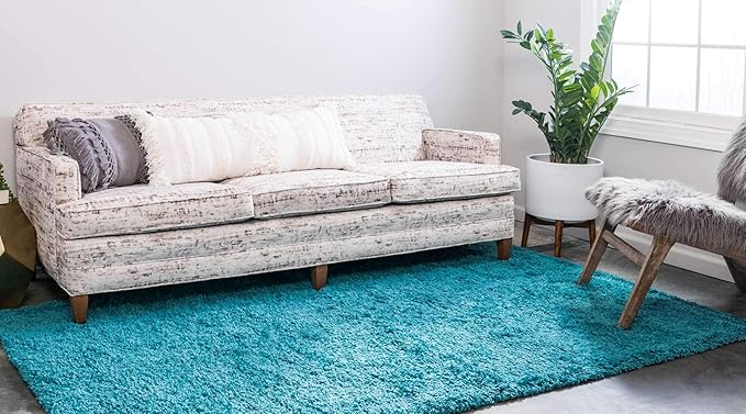 Unique Loom Solid Shag Collection Area Rug (6' 1" x 9' Rectangle, Deep Aqua Blue)