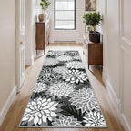 2x6 Washable Runner Rug for Hallway Tropical Botanical Modern Floral Chenille Kitchen Rugs Low Pile Non Slip Carpet for Patio, Bedroom, Laundry, Black