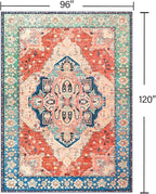 YJ.GWL Area Rugs for Living Room 8x10 Machine Washable Rugs, Non Slip Floral Vintage Rug Indoor Carpet, Stain Resistant Large Rug for Bedroom Dining Room, Red Blue Gradient Color