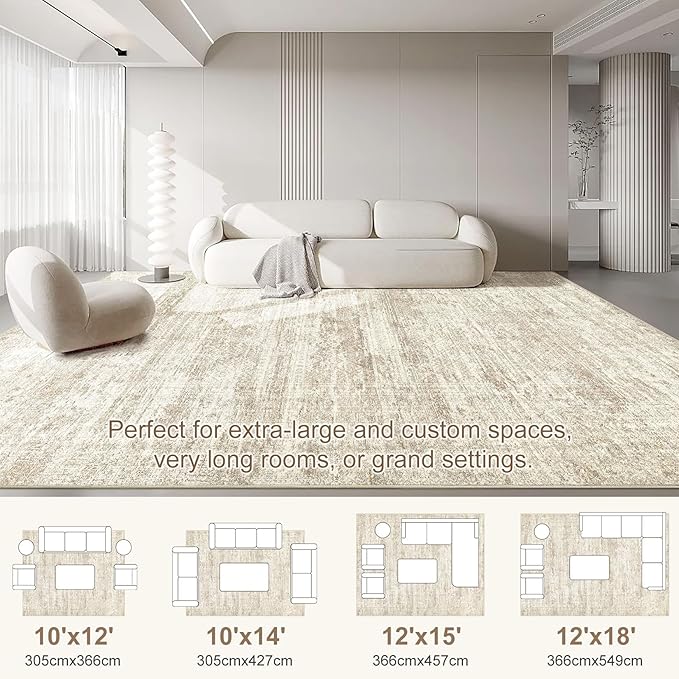 10x14 Area Rug Living Room Rugs - Washable Neutral Modern Abstract Soft Thin Rug Indoor Floor No Slip Rug Carpet for Bedroom Under Dining Table Home Office Decor - Beige/Brown