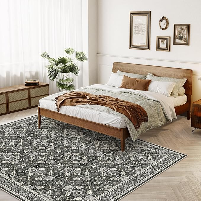 WITSHOCK Living Room Area Rugs 9x12: Soft Non-Slip Backing Washable Rugs Vintage Large Carpet for Bedroom Office Dining Room Kitchen Stain Resistant Home Decor Rug