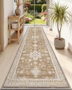 DEXI Hallway Runner Rug 3x7, Distressed Non Slip Runners Carpet, Boho Vintage Soft Thin Indoor Rug, Stain Resistant Washable Entry Mat for Entryway Kitchen Laundry Room Living Room, Light Brown