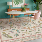 Floral Pink Rugs for Bedroom Girls 6x9 - Insect Print Cute Girly Rug for Living Room, Dining Room Under Kitchen Table, Washable Low Pile Vintage Bug Art Nouveau Home Decor