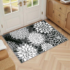 2x3 Washable Small Rug Tropical Botanical Modern Floral Indoor Chenille Door Mat Carpet Non Slip for Patio, Entry Way, Entrance, Porch, Black