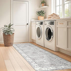 jinchan Fiora Runner Rug 2x5 Machine Washable Hallway Rug Grey Vintage Floral Print Non-Slip Low Pile Ultra-Thin for Kitchen, Entryway, Laundry Room, Bedroom, Farmhouse (2‘x5’, Grey)