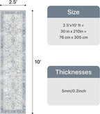 Bavni Washable Runner Rug 2’6”x10, Non Slip Vintage Hallway Runner, Ultra Thin Low Pile Washable Carpet for Kitchen Entryway Bedroom, Light Blue