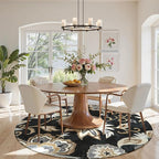 Lahome Floral Black Round Area Rug - 5Ft Washable Ultra-Thin Soft Bedroom Rug, Non-Slip Stain Resistant Circle Carpet for Living Room, Office, Dining Room, Paisley Print Accent Carpet