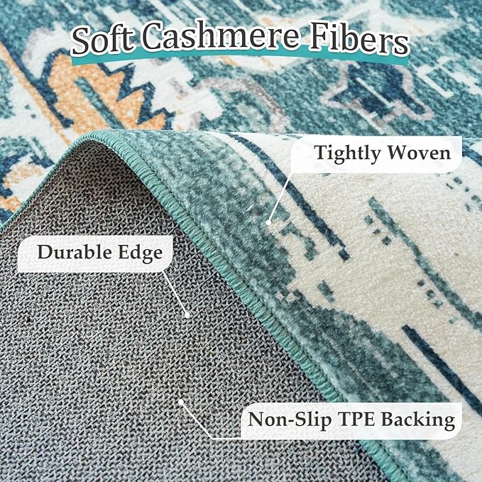 VK VK·LIVING Entryway Washable Rug 2'x3' Small Boho Bathroom Throw Area Rug Non Slip Doormat Indoor Front Door Machine Washable Carpet for Bathroom Kitchen Vintage (Green Beige)