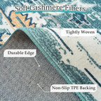VK VK·LIVING Machine Washable Rug 2'x6' Vintage Design Washable Runner Area Rugs with Non Slip Rugs for Living Room Bedroom Traditional Woven Carpet Stain Resistant Dining Boho Rug, Green&Beige