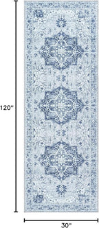 Bloom Rugs Washable Non-Slip 10 ft Runner - Gray/Blue Traditional Medallion Runner for Entryway, Hallway, Bathroom, and Kitchen - Exact Size: 2.5' x 10'