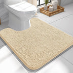 OLANLY Toilet Rugs U-Shaped 24x24, Extra Soft Absorbent Chenille Contour Bathroom Rugs for Toilet, Dry Quickly, Machine Washable, Non-Slip Bath Mat, Beige
