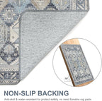 Bavni Kitchen Rug 2x5 Runner Rugs for Hallways Entryway, Washable Vintage Print Carpet, Ultra-Thin Chenille Low Pile Lightweight Rug with Non Slip Backing, Blue