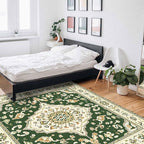 Green Bohemian Rectangular Area Rugs for Living Room Bedroom 2.8 x 5 ft Vintage Farmhouse Floral Pattern Non-Shedding Soft Low Pile Rug Non Slip Washable Rug for Nursery Entryway Playroom