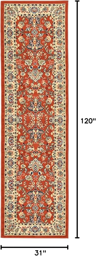 Rugs.com Yasmin Collection Rug – 10 Ft Runner Terracotta Medium Rug Perfect for Hallways, Entryways
