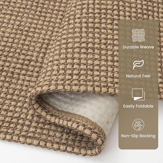 Braided Runner Rug 2x12 Ft Washable Runners for Hallways Non Slip Kitchen Runner Rug Cotton Extra Long Entryway Runner Indoor, Woven Carpet for Hall Entryway, Orange/Tan/Brown