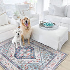 Lahome Boho Round Rug - 8Ft Washable Area Rug, Non-Slip Small Bathroom Rug, Lightweight Bedroom Throw, Oriental Distressed Print Carpet for Entryway, Sofa, Nursery, Kids Room