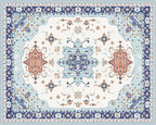 Phantoscope Washable Area Rug 8'x10' Non-Slip, Vintage Boho Rugs for Living Room, Bedroom, Dining Room, Medallion Persian Symmetrical Pattern, Low-Pile Foldable Floor Carpet, Ivory Blue/Orange