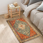 COMSLE Boho Area Rug, 2 x 3 Ft Washable Rugs for Entryway Faux Wool Small Rugs Distressed Throw Rug Non-Slip Floor Carpet for Indoor Bedroom Kitchen Living Room