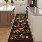 Rugcomf Runners for Hallways Kitchen Rug Non Slip 2'x 10' Long Washable Runner Rugs with Rubber Backing Soft Floral Carpet Runner for Hallways, Kitchen, Laundry, Bedroom, Bathroom(Black)