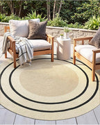 DEXI Round Jute Rug Natural Fiber 4x4, Braided Woven Area Rugs No Shed, Soft Neutral Rustic Carpet Mat for Indoor Outdoor Patio Dining Living Room Bedroom Farmhouse, 4ft, Ivory/Black