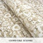 Vintage Runner Rug 2x12, Beige Tan White Washable Long Kitchen Runner Non-Slip Floral Soft Hallway Rug Runner Thin Print Faux Wool Carpet for Entryway Bedroom Laundry Room Indoor Home Decor