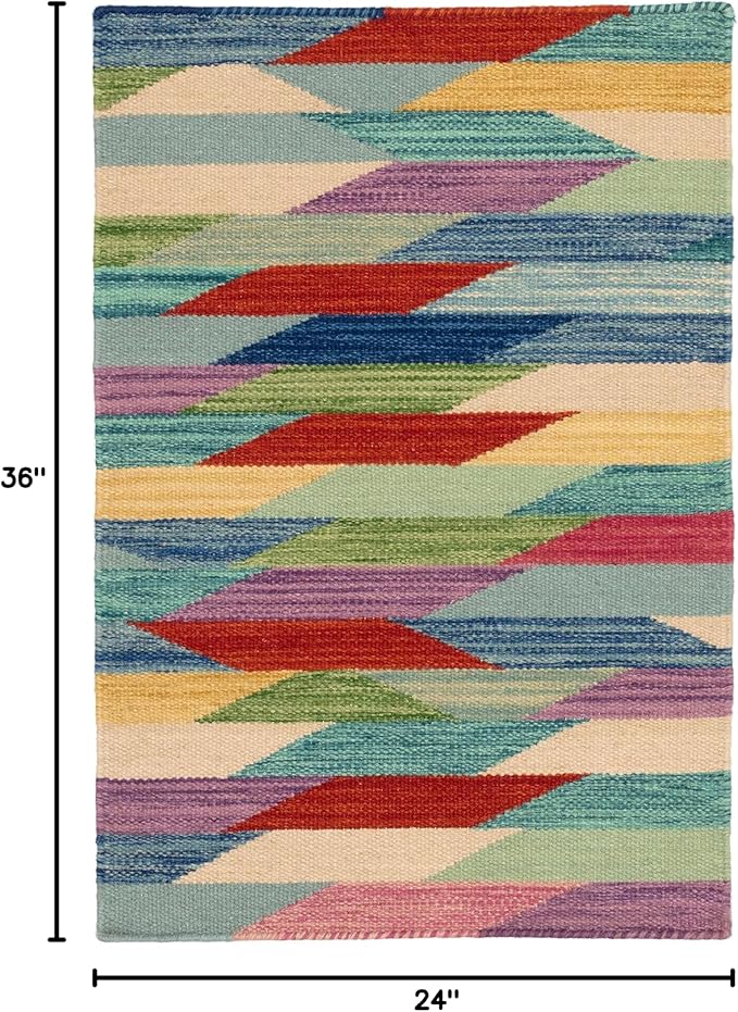 Dash and Albert Hotline Wool Area Rug - 2' x 3' Multicolor Geometric Multi Handwoven Accent Rug - Durable, Low Pile - Premium Luxury Hotel Quality Soft Breathable Hypoallergenic Machine Washable