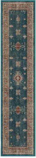 RUGGABLE Washable Vintage Runner Rug – Verena Teal Blue 2.5x12, Stain-Resistant, Non-Slip Hallway Runner – Machine Washable Rug for Hallway, Entryway, Living Room & Kitchen–with Standard Pad