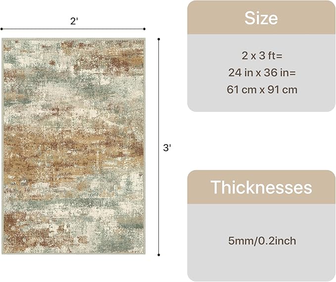 GENIMO 2x3 Rugs for Entryway, Washable Bathroom Kitchen Rugs Non Slip, Modern Abstract Soft Small Area Rug Indoor, Low Pile Throw Carpet, Orange Green