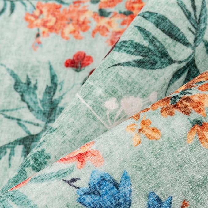 Floral Runner Rug 2x6 Washable Hallway Long Green Bedroom Carpet Non Slip Indoor Boho Kitchen Low Pile Accent Rug Lightweight Soft for Bathroom Dining Laundry Living Room