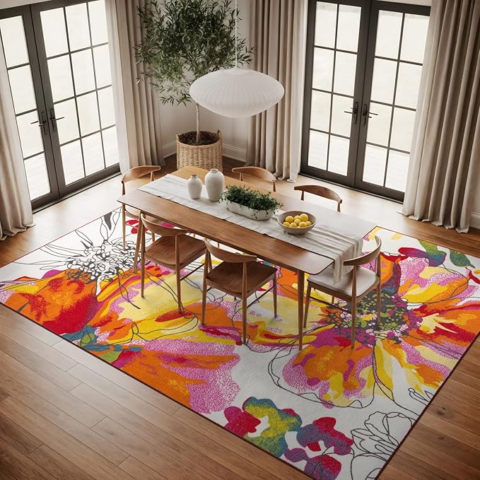 Rugshop Multi Bright Flowers Non Slip Non-Shedding Area Rug for Living Room, Dining Room and Bedroom, 10' x 14'