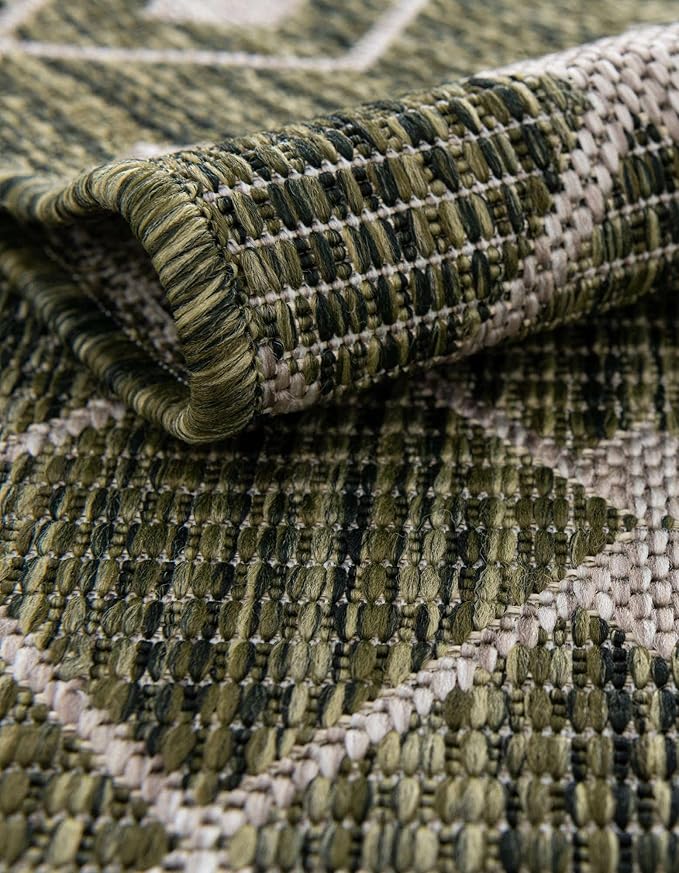 Unique Loom Outdoor Trellis Collection Area Rug - Tribal Trellis (10' 8" Square, Green/ Natural)