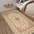COMSLE Boho Area Rug, 3' x 5' Machine Washable Rugs for Entryway Faux Wool Large Rugs Distressed Throw Rug Non-Slip Floor Carpet for Indoor Bedroom Kitchen Living Room Cream/Beige-2