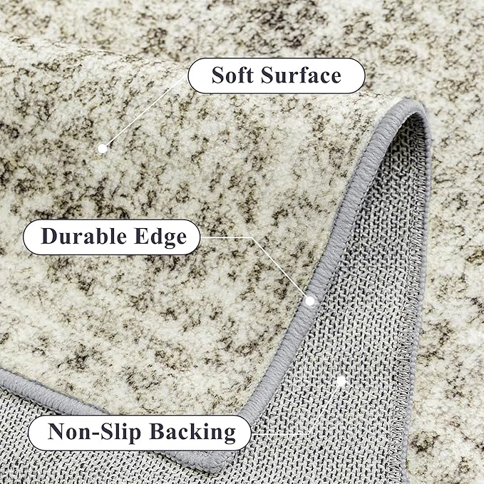 5x7 Area Rug Washable Vintage Neutral Living Room Carpet Large Indoor Non Slip Taupe Bedroom Distressed Low Pile Retro Accent Throw Rug for Dining Room