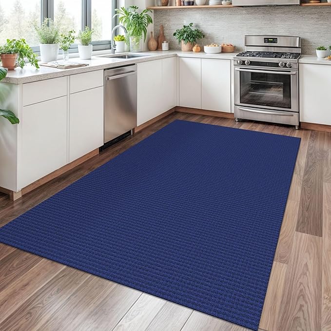 Braided Area Rug 4x6 Ft Washable Rugs for Entryway Throw Rugs Rubber Backed Door Mat Indoor Entrance Cotton Bedroom Rug Woven Door Carpet for Foyer Bedroom Living Room, Royal Blue/Navy