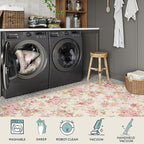 Lahome Floral Washable 3x5 Rug, Small Rugs for Bedroom Soft Non-Slip,Entry Way Rugs Indoor Low Pile Carpet for Nursery Kids Playroom Beige/Pink/Multi