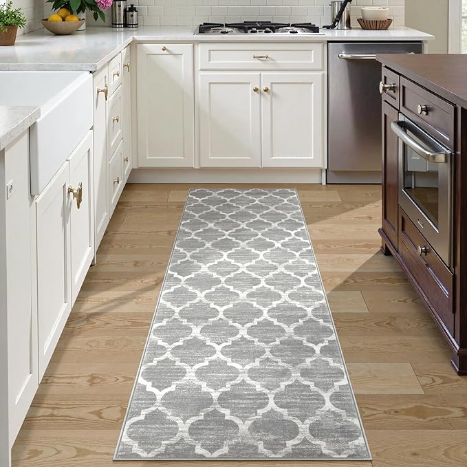 Lahome Moroccan Washable Runner Rug, 2x6 Kitchen Runners Non Slip Grey Runners for Hallways, Throw Rugs and Mats for Laundry Room, Carpet Runner Rugs for Hallway Entryway Bathroom Area Rugs